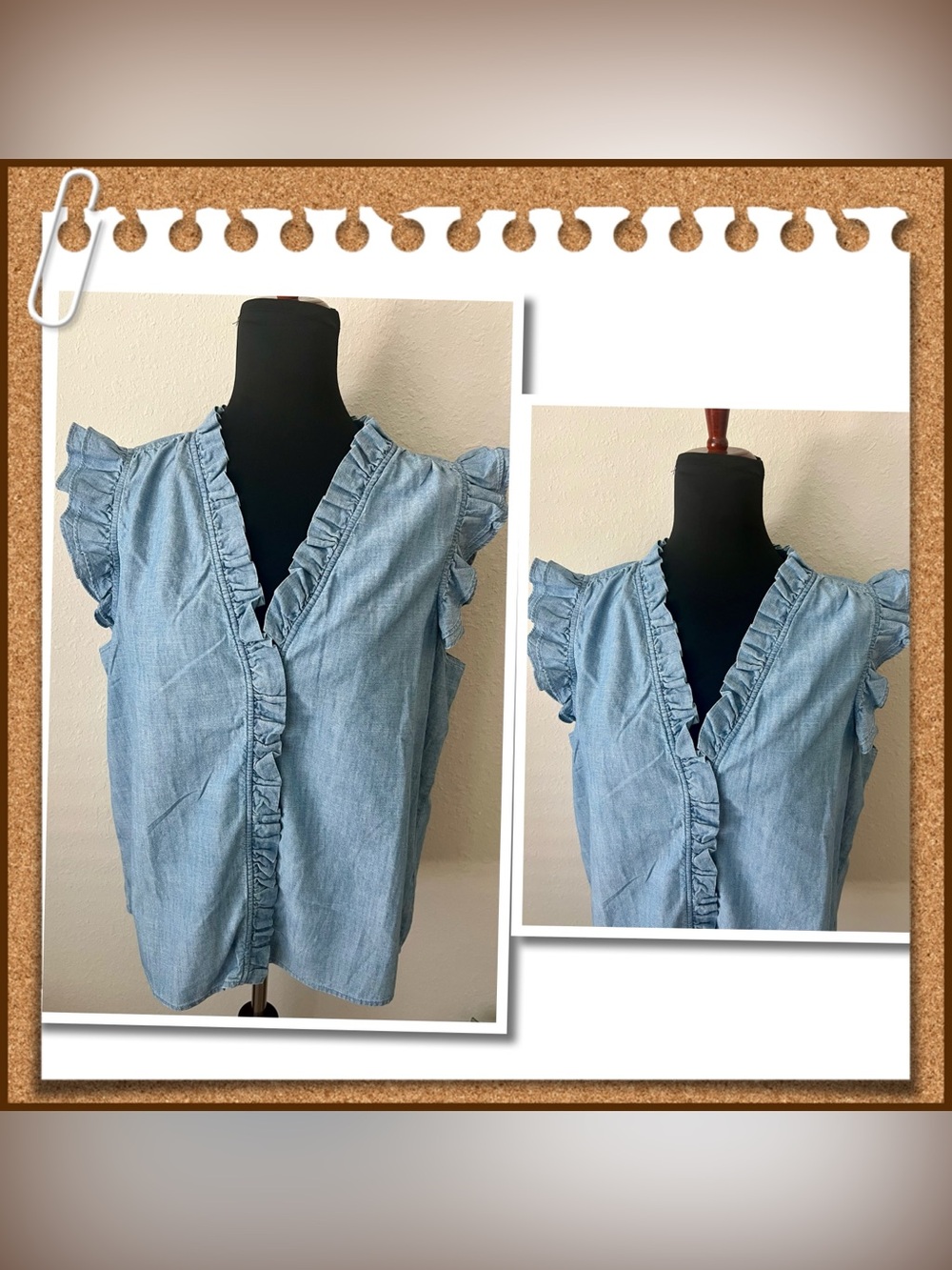 NWT J CREW RUFFLE DETAIL DENIM BLOUSE SZ XL